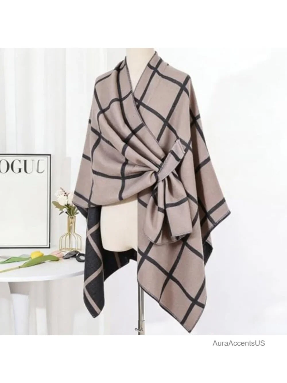 Women's Open Front Oversized Poncho Cape Shawl Wrap Faux Cashmere Blend